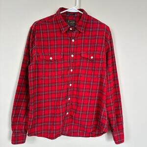 Lucky Brand Redwood Workwear Shirt Button Front Long Sleeve Red Plaid MEDIUM